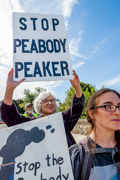 Demonstrators display signs for passing traffic