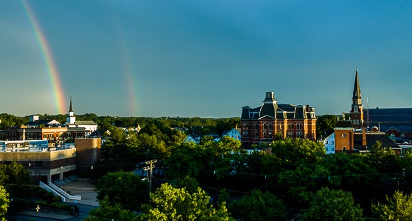 rainbow over downtown Peabody